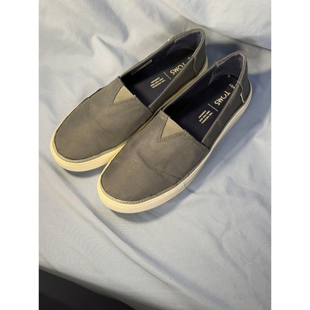 Toms Parker Slip On Shoes Sz 8.5 Dusky Grey Gray Textured Woven Flats - Picture 2 of 8